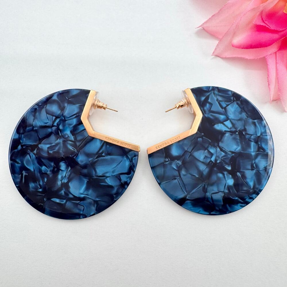 Kendra Scott Kai Earrings Blue Acetate Disc Hoop Designer Statement Signed